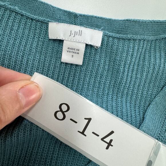 J.Jill Sweater Womens Small Blue Green Ribbed Knit V Neck Cotton - Picture 4 of 9